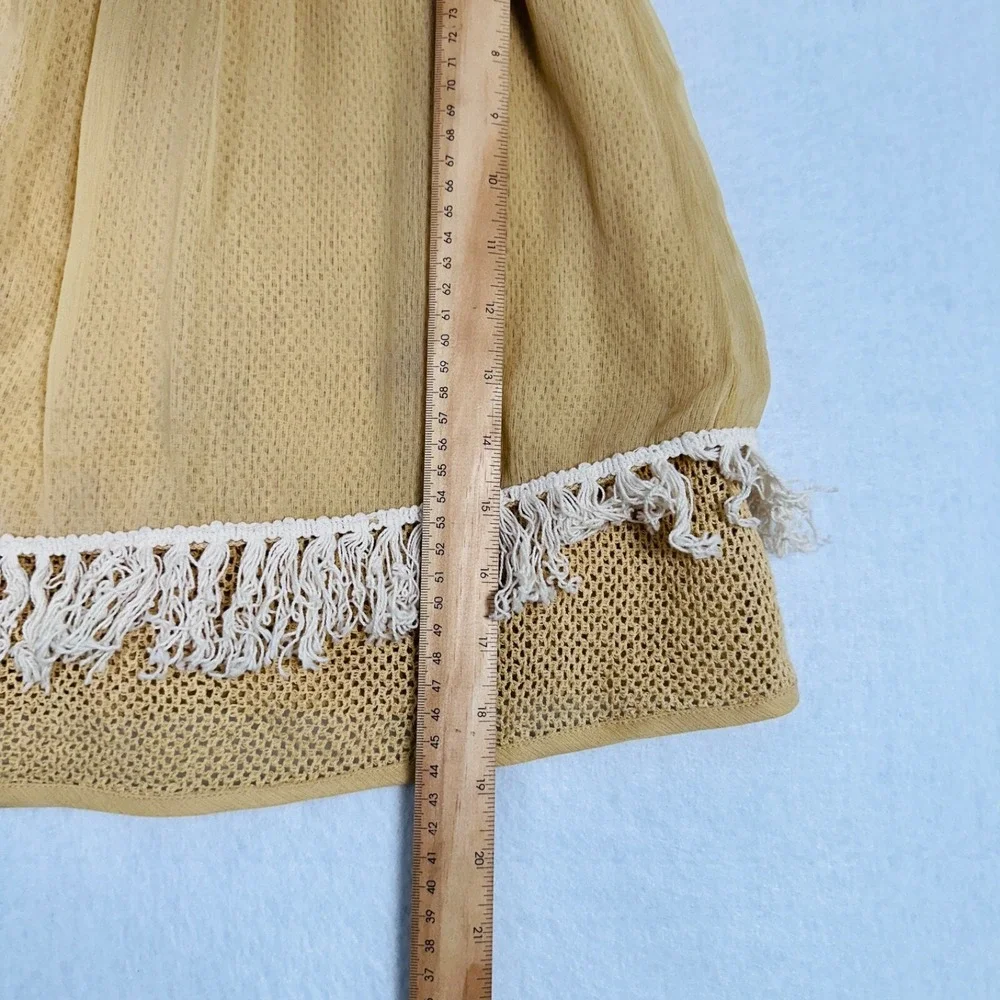 Anthropologie Raga Boho Skirt Sz S Fringe Layered Mustard Yellow Lined Prairie - Picture 4 of 8